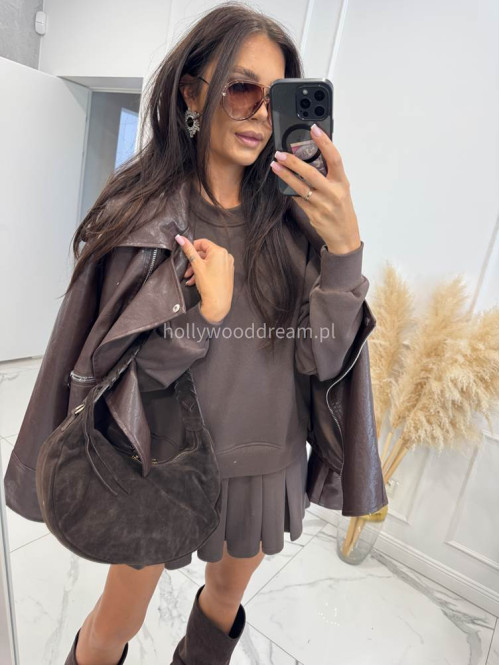 Tunika oversize z plisowaną spódnicą czekoladowa Julia 44 - photo #20