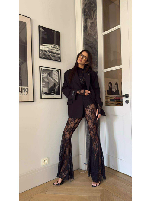 Bluzka koronkowa ze stójką czarna SELENA 161 - photo #10