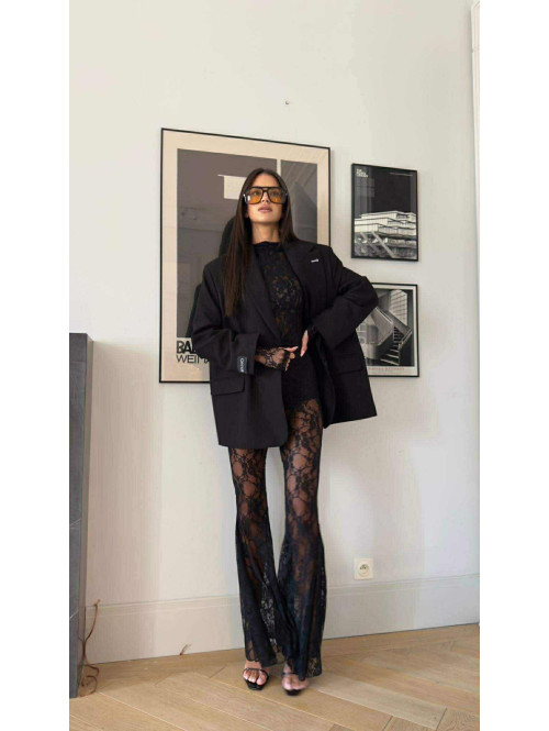 Bluzka koronkowa ze stójką czarna SELENA 161 - photo #13