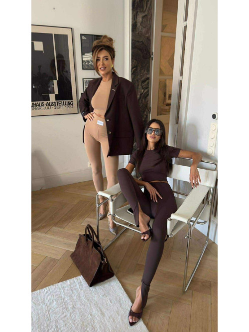 Komplet top + legginsy z rozcięciem czekoladowy KORDIAN 161