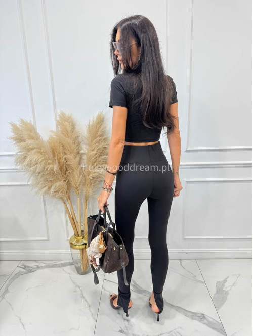 Komplet top + legginsy z rozcięciem czarny KORDIAN 161 - photo #5