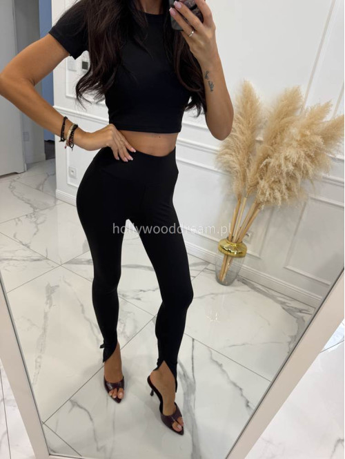 Komplet top + legginsy z rozcięciem czarny KORDIAN 161 - photo #15