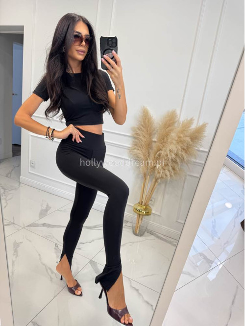 Komplet top + legginsy z rozcięciem czarny KORDIAN 161 - photo #16
