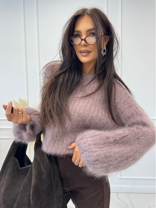 Sweter moherowy z poszerzanymi rękawami mokka WALENCJA 52