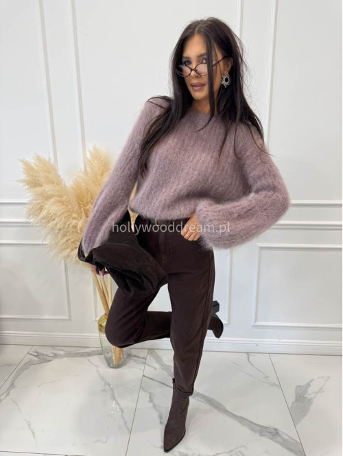 Sweter moherowy z poszerzanymi rękawami mokka WALENCJA 52 - photo #2