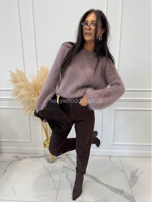 Sweter moherowy z poszerzanymi rękawami mokka WALENCJA 52 - photo #3