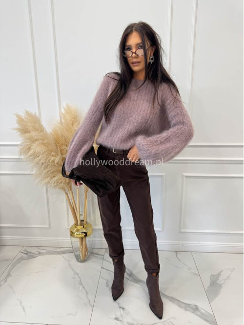Sweter moherowy z poszerzanymi rękawami mokka WALENCJA 52 - photo #4
