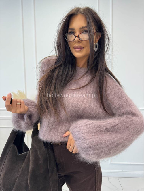 Sweter moherowy z poszerzanymi rękawami mokka WALENCJA 52 - photo #9