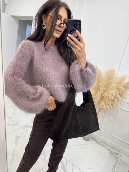 Sweter moherowy z poszerzanymi rękawami mokka WALENCJA 52 - photo #11