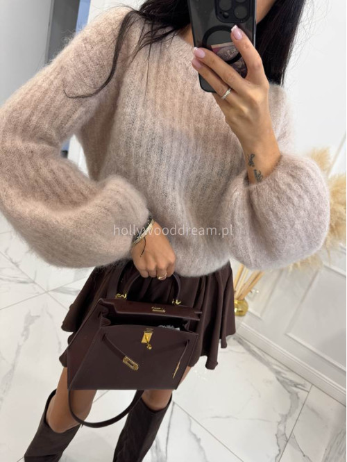 Sweter moherowy z poszerzanymi rękawami beżowy WALENCJA 52 - photo #2
