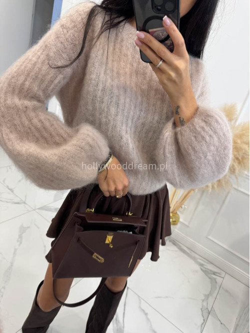Sweter moherowy z poszerzanymi rękawami beżowy WALENCJA 52 - photo #3