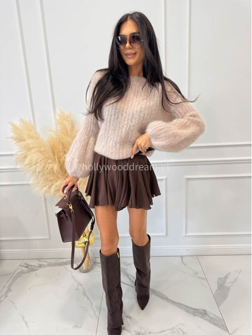 Sweter moherowy z poszerzanymi rękawami beżowy WALENCJA 52 - photo #8
