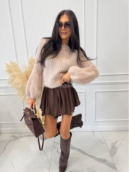 Sweter moherowy z poszerzanymi rękawami beżowy WALENCJA 52 - photo #10