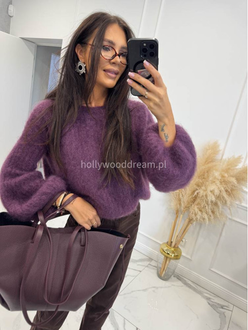 Sweter moherowy z poszerzanymi rękawami biskupi fiolet WALENCJA 52 - photo #7