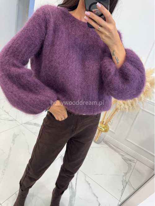 Sweter moherowy z poszerzanymi rękawami biskupi fiolet WALENCJA 52 - photo #9