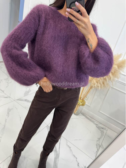 Sweter moherowy z poszerzanymi rękawami biskupi fiolet WALENCJA 52 - photo #10