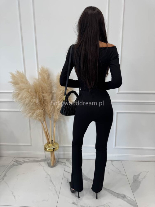 Legginsy dzwony z zamkiem na nogawce czarne BELLON 171 - photo #7