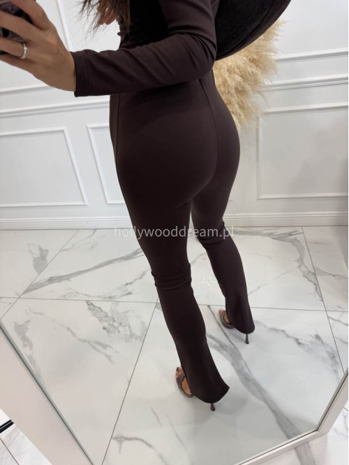 Legginsy dzwony z zamkiem na nogawce czekoladowe BELLON 171 - photo #13
