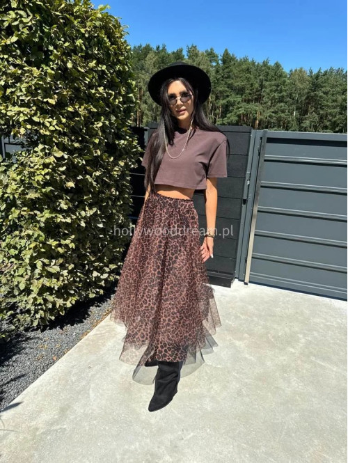 Crop top bawełniany z poduszkami na ramionach czekoladowy KUBA 171 - photo #12