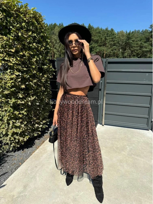 Crop top bawełniany z poduszkami na ramionach czekoladowy KUBA 171 - photo #14