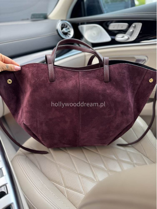Torebka średnia shopper zamsz + skóra z wkładem bordowa NOE - photo #15