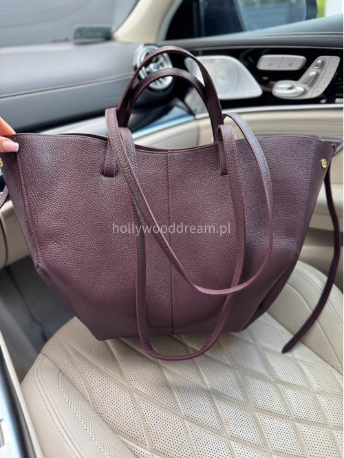 Torebka średnia shopper skórzana z wkładem bordowa GLAMOUR