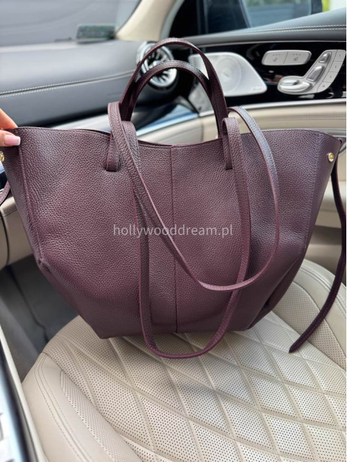 Torebka średnia shopper skórzana z wkładem bordowa GLAMOUR - photo #15