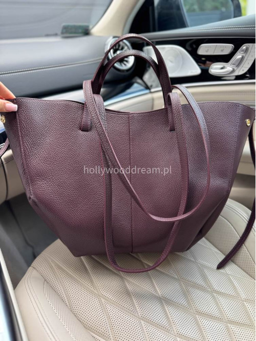 Torebka średnia shopper skórzana z wkładem bordowa GLAMOUR - photo #16