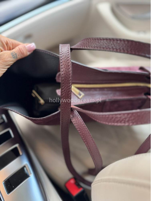 Torebka średnia shopper zamsz + skóra z wkładem bordowa NOE - photo #18