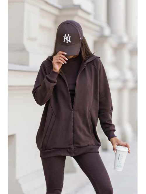 Komplet 3-częściowy bluza+crop top+legginsy czekoladowy DIONIZY 121 - photo #0