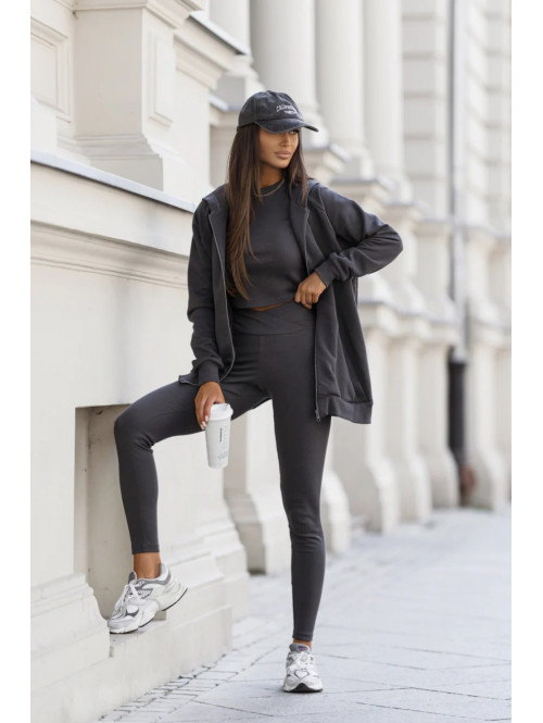 Komplet 3-częściowy bluza+crop top+legginsy grafitowy DIONIZY 121