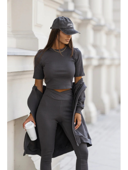 Komplet 3-częściowy bluza+crop top+legginsy grafitowy DIONIZY 121 - photo #2