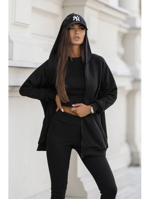Komplet 3-częściowy bluza+crop top+legginsy czarny DIONIZY 121 - photo #2