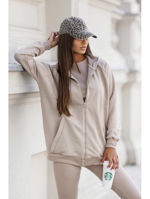 Komplet 3-częściowy bluza+crop top+legginsy beżowy DIONIZY 121 - photo #1