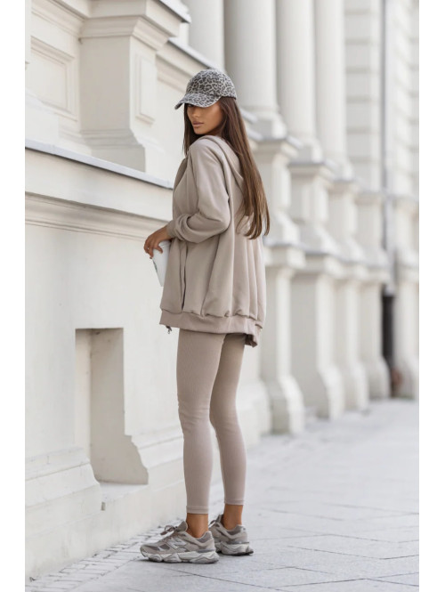Komplet 3-częściowy bluza+crop top+legginsy beżowy DIONIZY 121 - photo #2