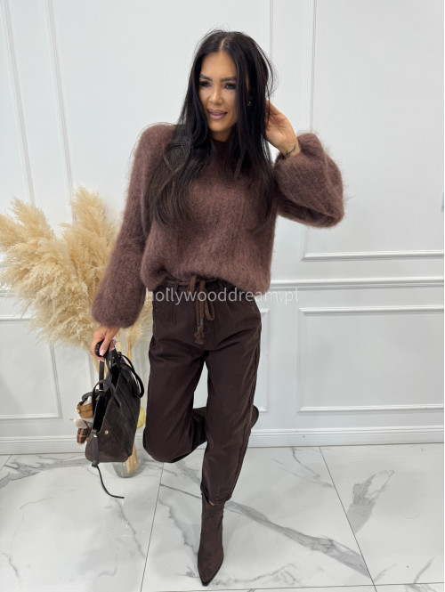 Sweter moherowy z poszerzanymi rękawami czekoladowy WALENCJA 52 - photo #5