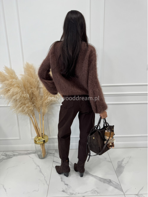 Sweter moherowy z poszerzanymi rękawami czekoladowy WALENCJA 52 - photo #6