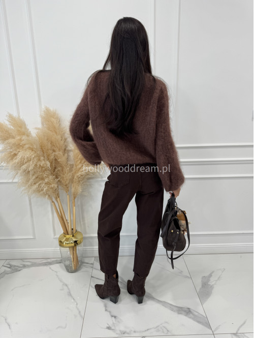 Sweter moherowy z poszerzanymi rękawami czekoladowy WALENCJA 52 - photo #7