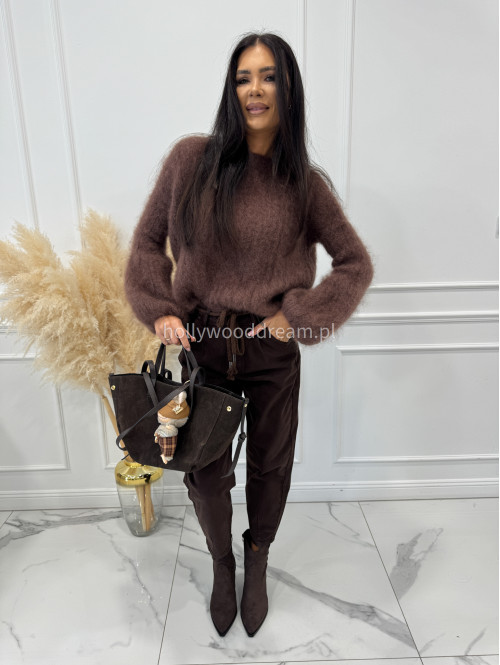 Sweter moherowy z poszerzanymi rękawami czekoladowy WALENCJA 52 - photo #11