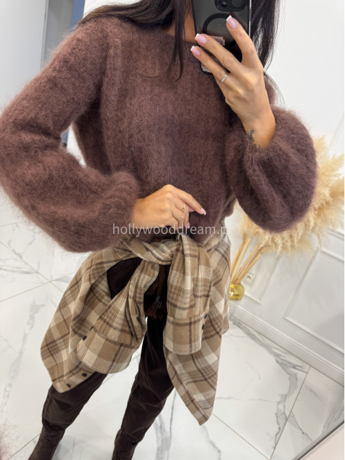 Sweter moherowy z poszerzanymi rękawami czekoladowy WALENCJA 52 - photo #15