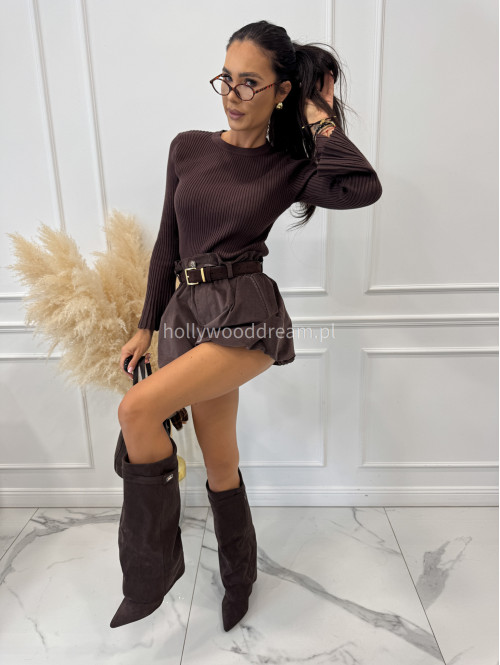 Bluzka prążkowana z poszerzanymi rękawami brązowa FLAVIA 09 - photo #9