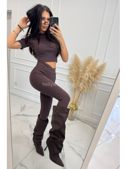 Komplet 3-częściowy bluza+crop top+legginsy czekoladowy DIONIZY 121 - photo #11
