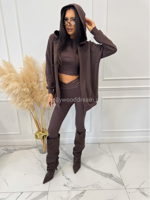 Komplet 3-częściowy bluza+crop top+legginsy czekoladowy DIONIZY 121 - photo #13