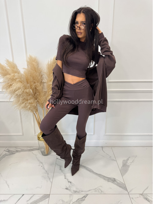 Komplet 3-częściowy bluza+crop top+legginsy czekoladowy DIONIZY 121 - photo #16