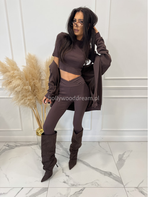 Komplet 3-częściowy bluza+crop top+legginsy czekoladowy DIONIZY 121 - photo #17