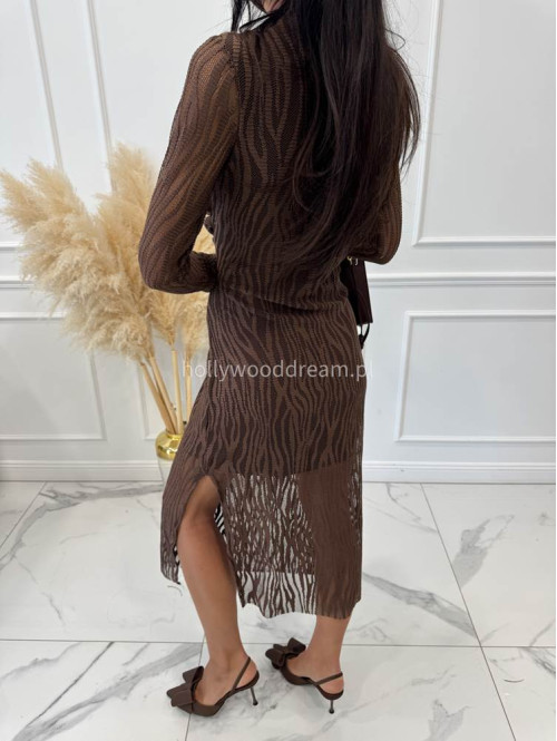 Sukienka maxi z siateczkowego materiału w zebrę z podszewką czekoladowa ZEBRA 19 - photo #9