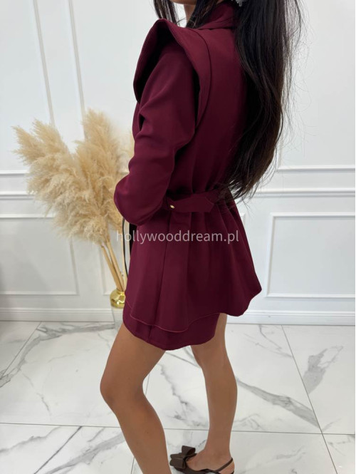 Kombinezon krótki, na długi rękaw z guzikami i paskiem burgundowy RAFAEL 19 - photo #9