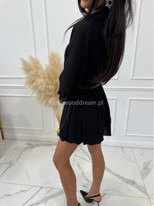 Sukienka mini szyfonowa z różą przy dekolcie czarna Matea 17 - photo #18