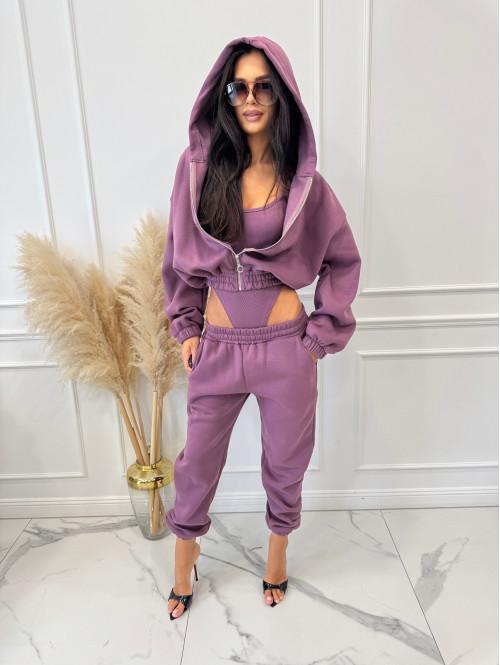 Komplet dresowy 3-częściowy bluza, body i spodnie dresowe fioletowy KOKO 130