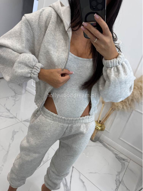 Komplet dresowy 3-częściowy bluza, body i spodnie dresowe szary melanż KOKO 130 - photo #18